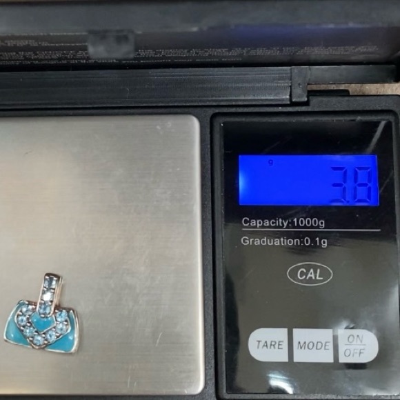 Vintage 925 Signed Blue Topaz CZ Stone Enamel Purse Pendant 3.8g - Picture 12 of 13